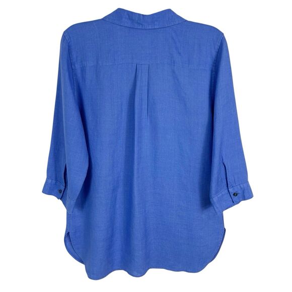 Chico’s 1 No Iron 100% Linen Blue 3/4 Sleeve Hidden Button Top Women’s 8 - Picture 2 of 9